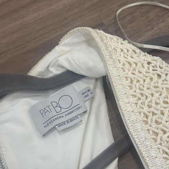 PATBO X ALESSANDRA PLUNGE FRINGE TRIM MINI DRESS CREAM SIZE US 4 / BRA 36 - Picture 5 of 5